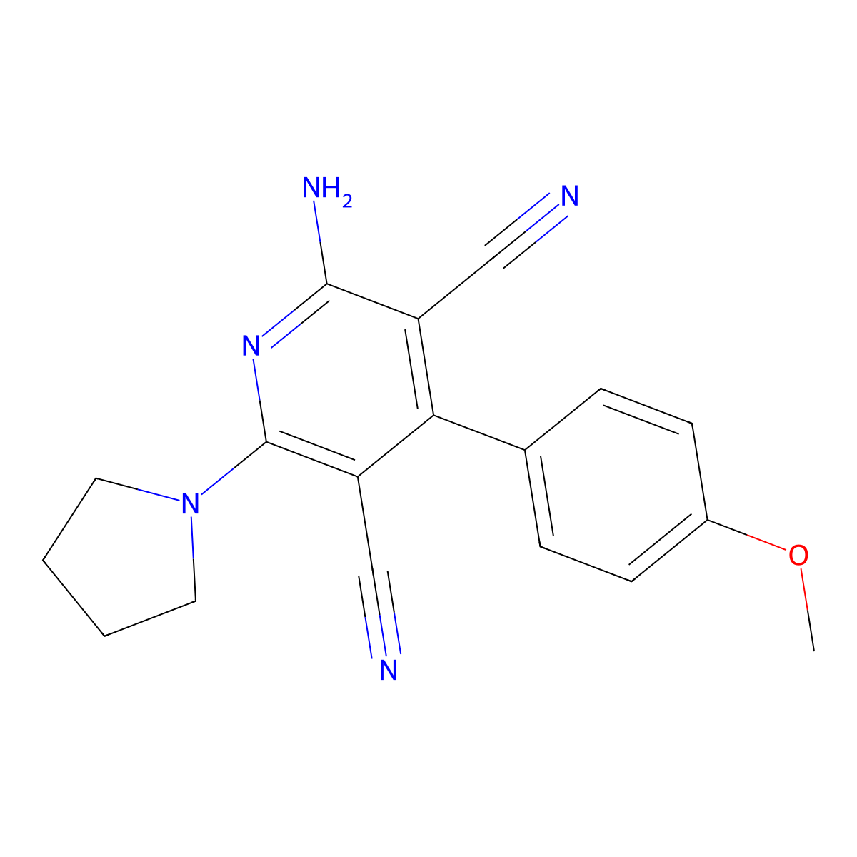 2-Amino-4-(4-methoxyphenyl)-6-(1-pyrrolidinyl)-3,5-pyridinedicarbonitrile molecular structure, CAS 77034-28-7