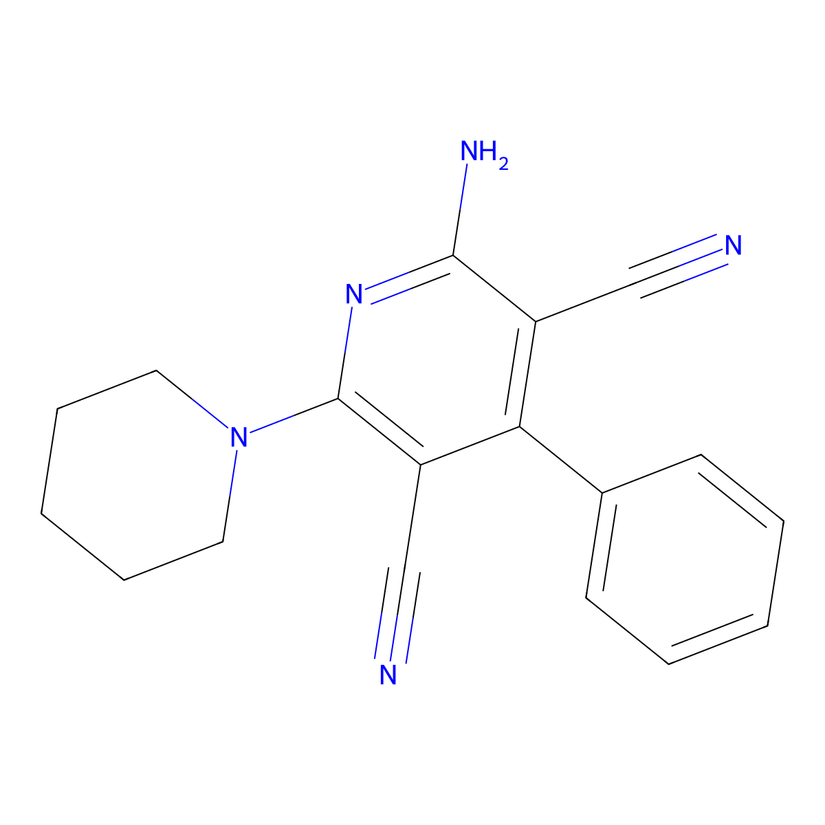 2-Amino-4-phenyl-6-(piperidin-1-yl)pyridine-3,5-dicarbonitrile molecular structure, CAS 77034-31-2