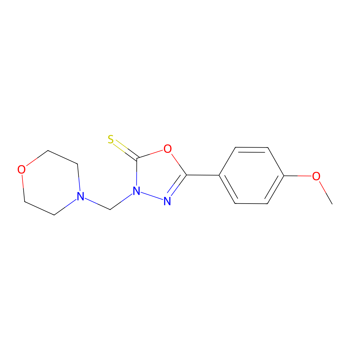 5-(4-Methoxyphenyl)-3-(morpholin-4-ylmethyl)-1,3,4-oxadiazole-2-thione molecular structure, CAS 77068-67-8