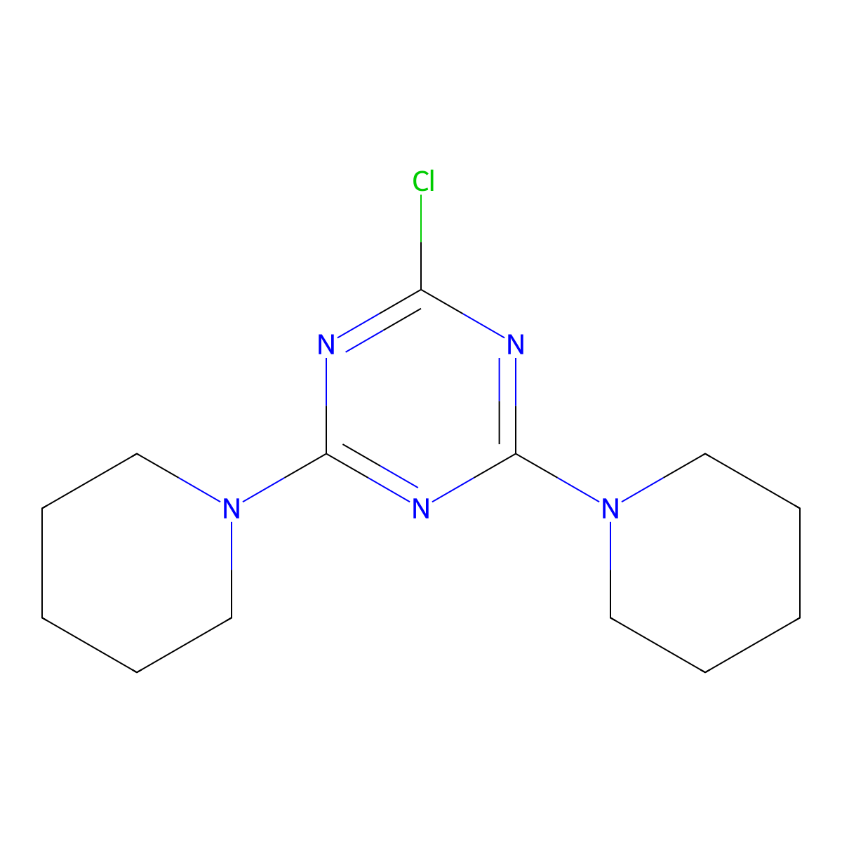 2-Chloro-4,6-di(piperidin-1-yl)-1,3,5-triazine molecular structure, CAS 7710-36-3