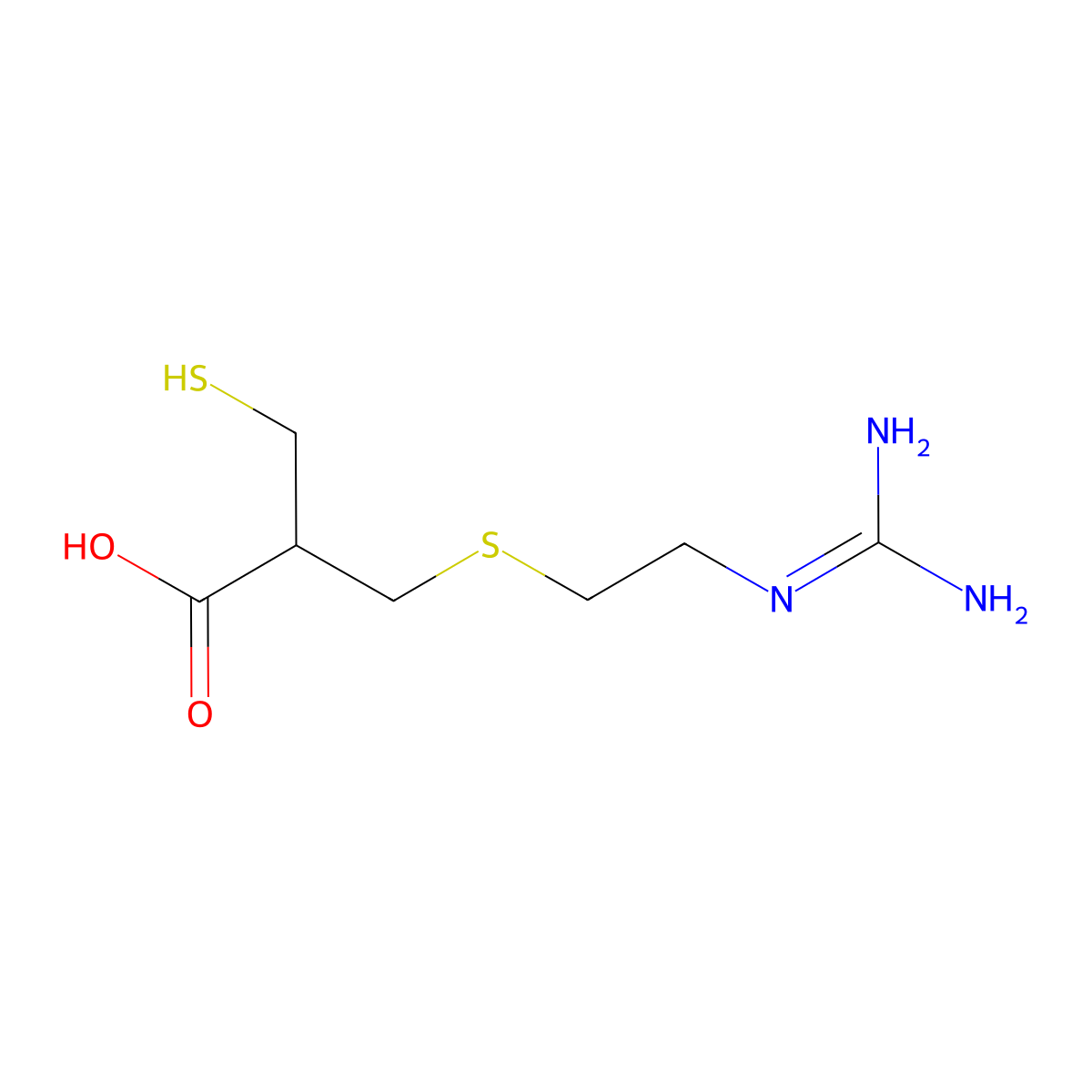 3-((2-((Aminoiminomethyl)amino)ethyl)thio)-2-(mercaptomethyl)propanoic acid molecular structure, CAS 77102-28-4