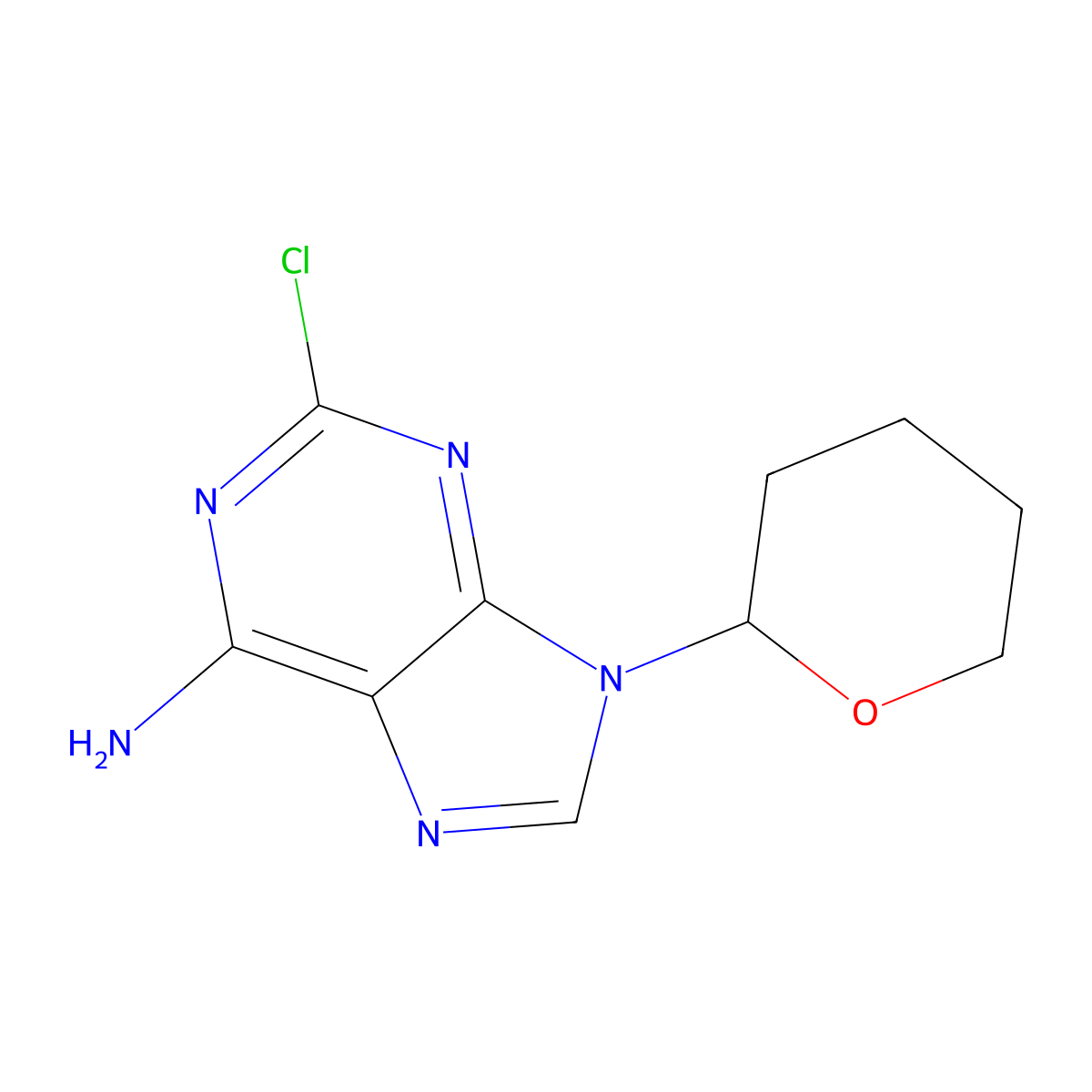 2-Chloro-9-(tetrahydropyran-2-yl)adenine molecular structure, CAS 77111-77-4