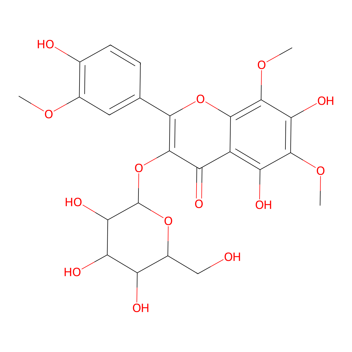 3-(beta-D-Glucopyranosyloxy)-5,7-dihydroxy-2-(4-hydroxy-3-methoxyphenyl)-6,8-dimethoxy-4H-1-benzopyran-4-one molecular structure, CAS 77133-42-7