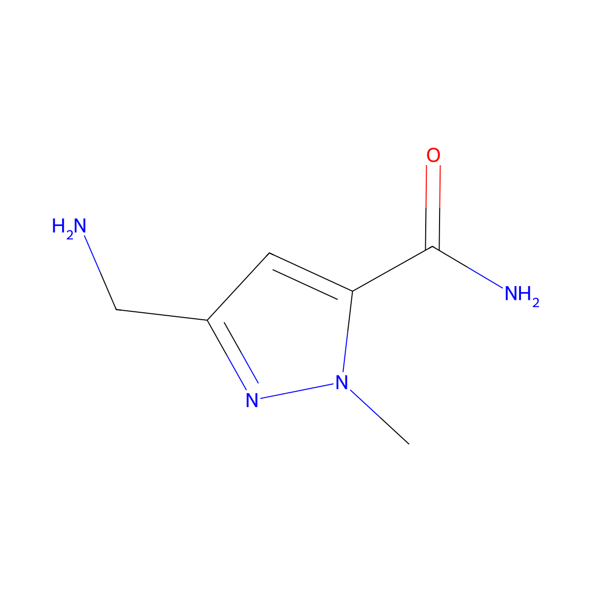 3-(aminomethyl)-1-methyl-1H-pyrazole-5-carboxamide molecular structure, CAS 771461-55-3