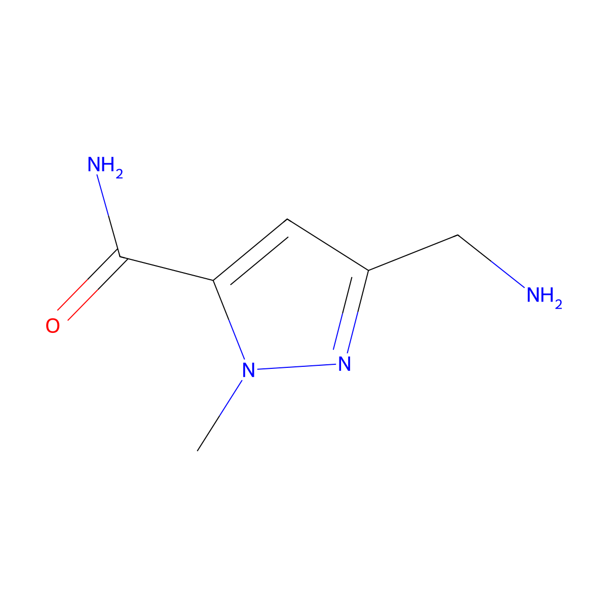 3-(aminomethyl)-1-methyl-1H-pyrazole-5-carboxamide molecular structure, CAS 771461-55-3