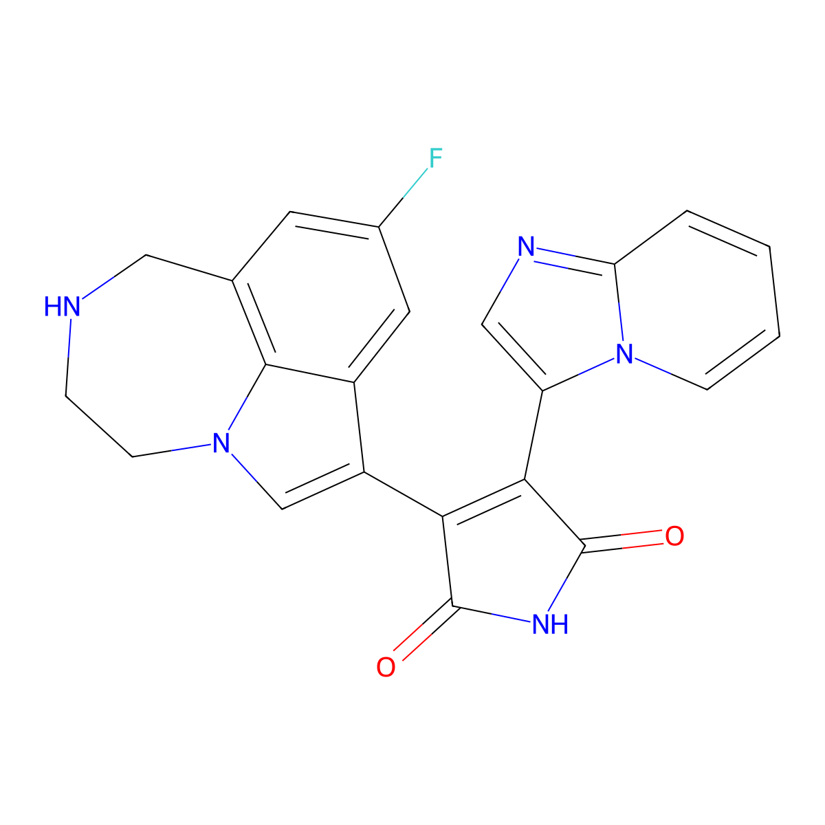 3-(9-Fluoro-1,2,3,4-tetrahydro-[1,4]diazepino[6,7,1-hi]indol-7-yl)-4-(imidazo[1,2-a]pyridin-3-yl)-1H-pyrrole-2,5-dione molecular structure, CAS 771473-47-3