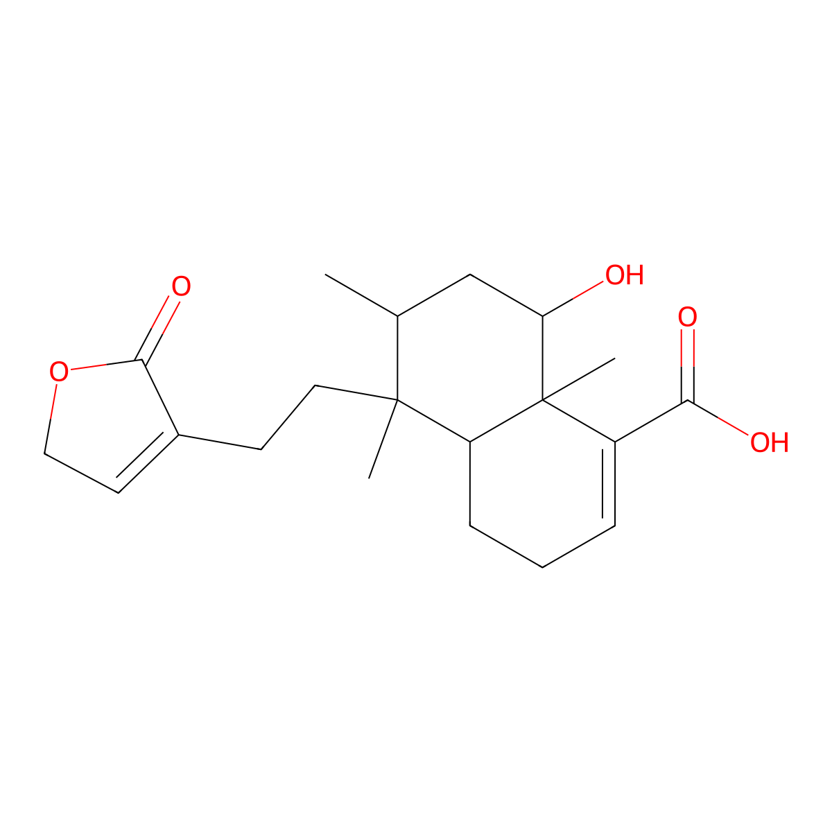 8-hydroxy-5,6,8a-trimethyl-5-[2-(5-oxo-2H-furan-4-yl)ethyl]-3,4,4a,6,7,8-hexahydronaphthalene-1-carboxylic acid molecular structure, CAS 771493-42-6