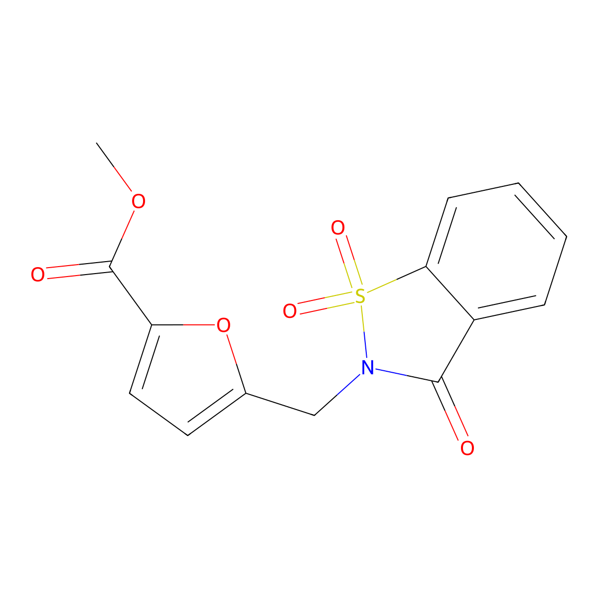methyl 5-[(1,1-dioxido-3-oxo-1,2-benzothiazol-2(3H)-yl)methyl]furan-2-carboxylate molecular structure, CAS 771499-20-8