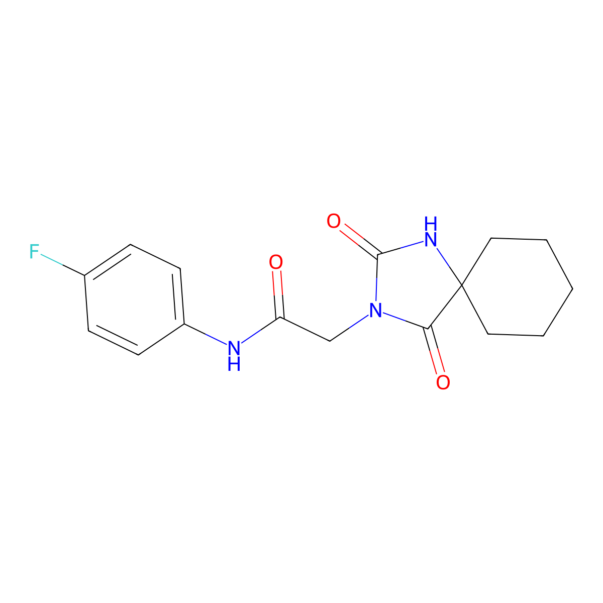 2-(2,4-dioxo-1,3-diazaspiro[4.5]dec-3-yl)-N-(4-fluorophenyl)acetamide molecular structure, CAS 771503-08-3