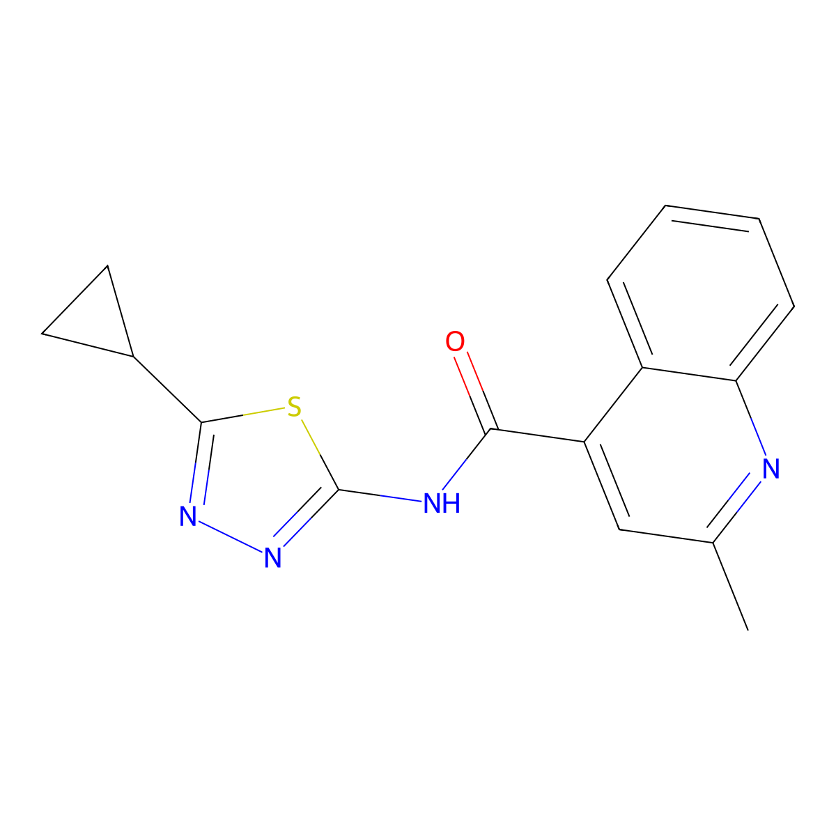 N-(5-cyclopropyl-1,3,4-thiadiazol-2-yl)-2-methylquinoline-4-carboxamide molecular structure, CAS 771509-90-1