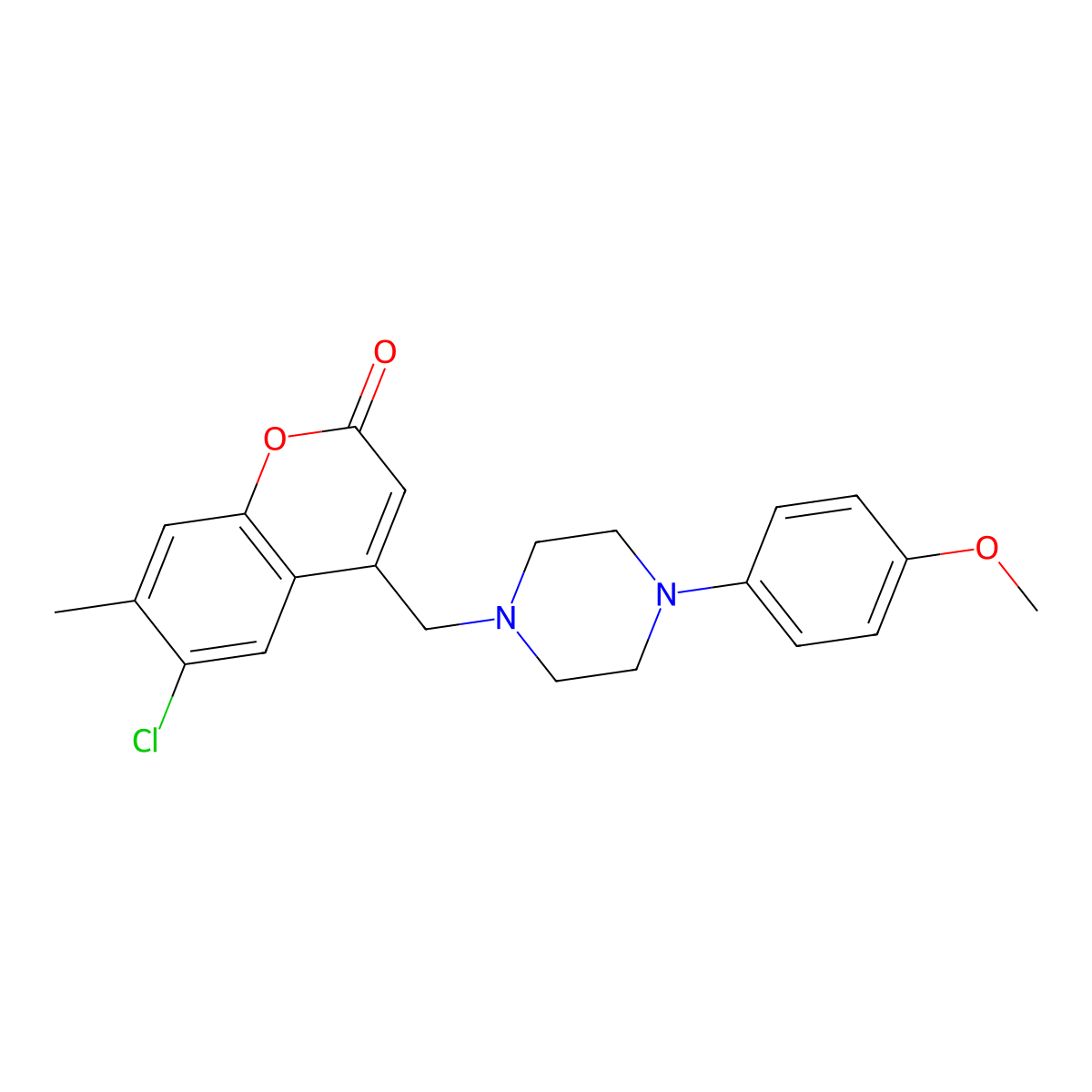 6-chloro-4-((4-(4-methoxyphenyl)piperazin-1-yl)methyl)-7-methyl-2H-chromen-2-one molecular structure, CAS 771513-99-6