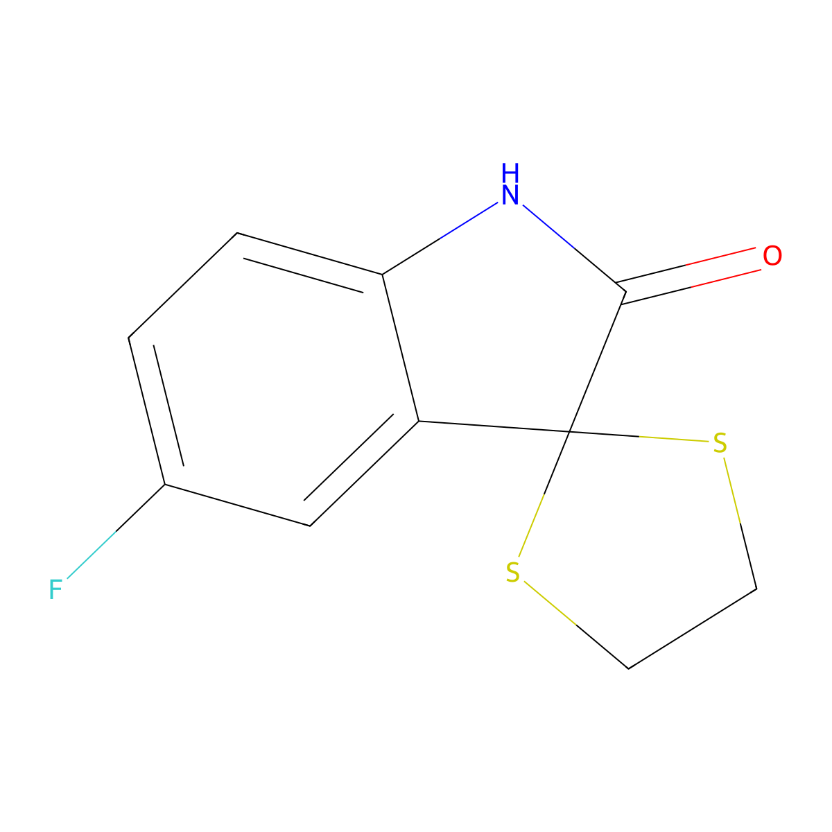5'-fluorospiro[1,3-dithiolane-2,3'-indol]-2'(1'H)-one molecular structure, CAS 771532-99-1