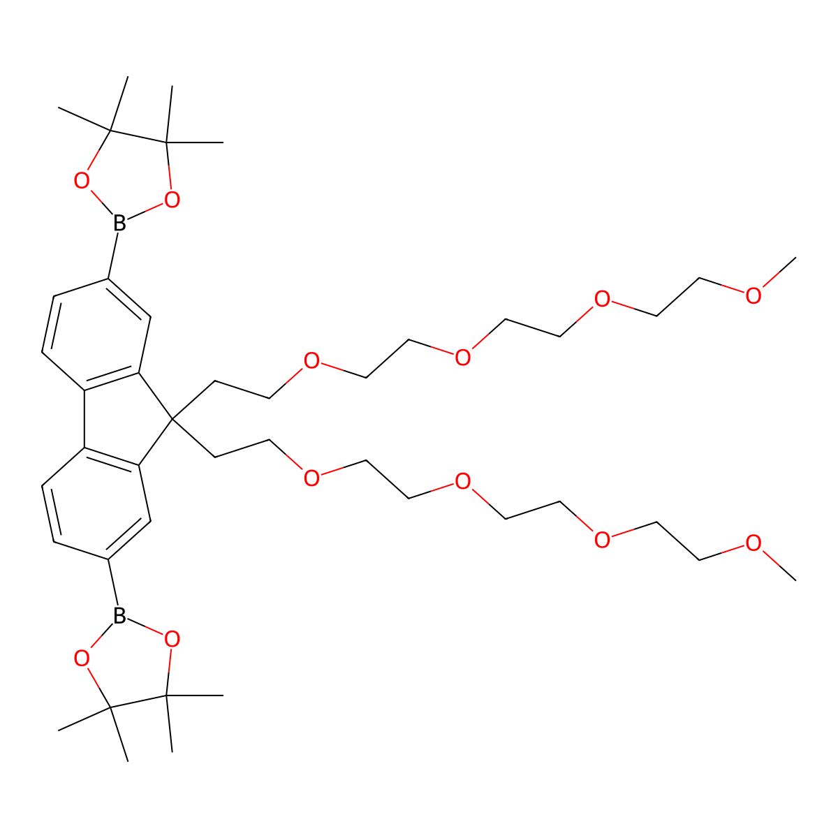 2,2'-(9,9-Di(2,5,8,11-tetraoxatridecan-13-yl)-9H-fluorene-2,7-diyl)bis(4,4,5,5-tetramethyl-1,3,2-dioxaborolane) molecular structure, CAS 771563-20-3