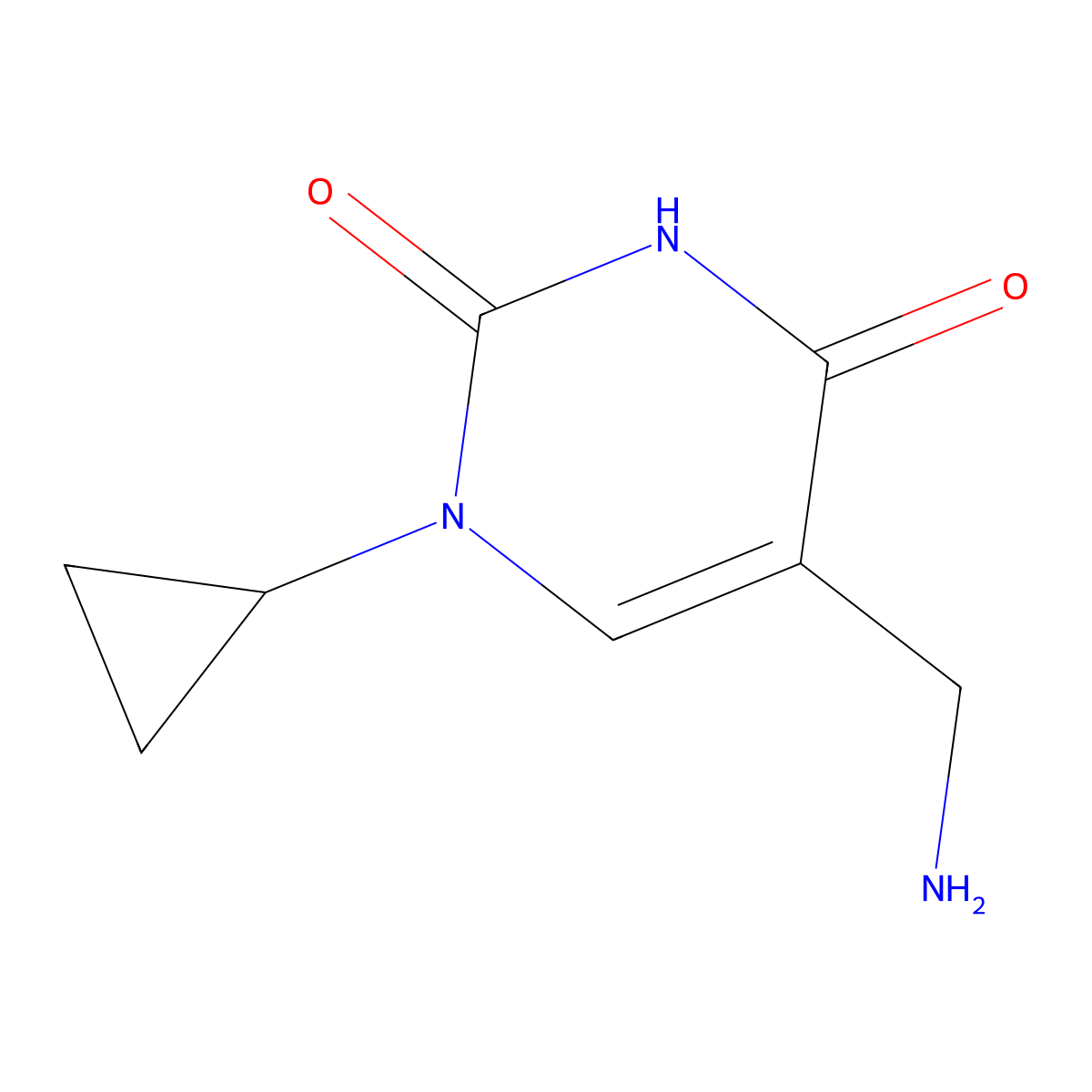 5-(Aminomethyl)-1-cyclopropyl-1,2,3,4-tetrahydropyrimidine-2,4-dione molecular structure, CAS 771571-31-4