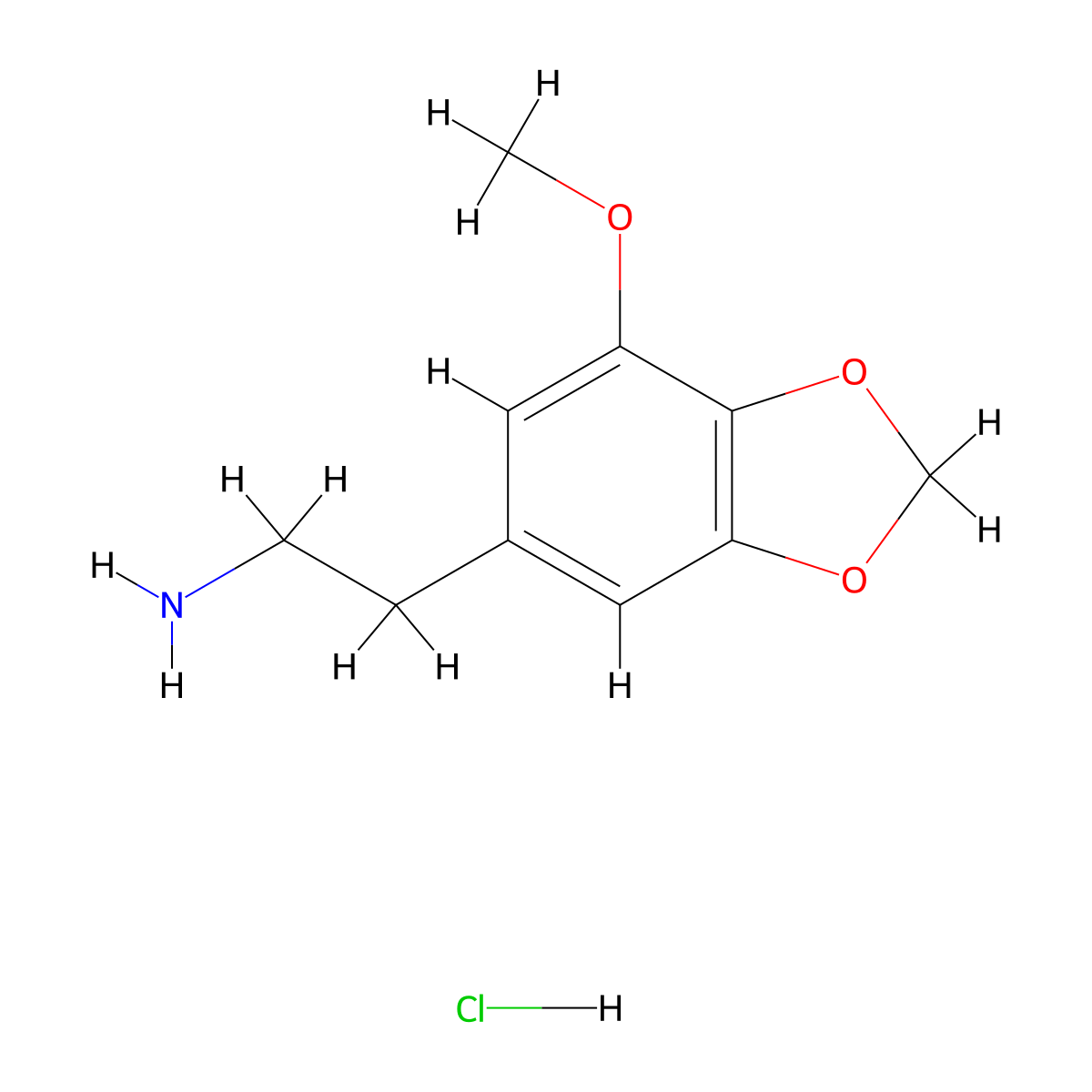 Lophophine hydrochloride molecular structure, CAS 77158-52-2