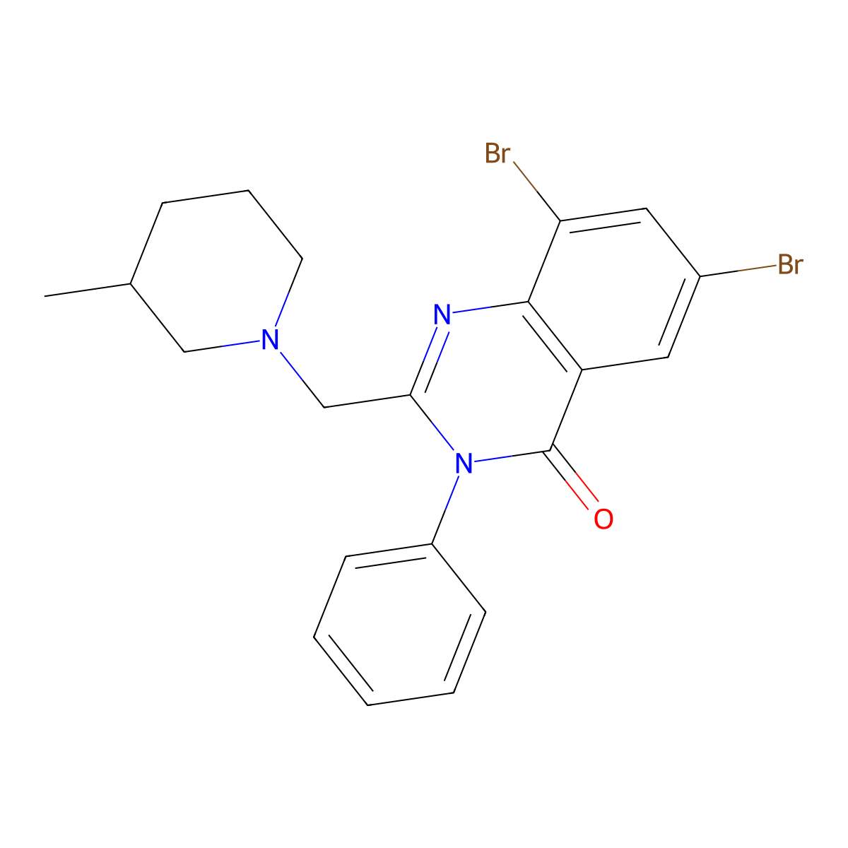4(3H)-Quinazolinone, 6,8-dibromo-2-((3-methyl-1-piperidinyl)methyl)-3-phenyl- molecular structure, CAS 77161-17-2