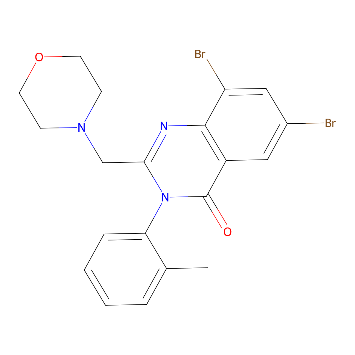4(3H)-Quinazolinone, 6,8-dibromo-3-(2-methylphenyl)-2-(4-morpholinylmethyl)- molecular structure, CAS 77161-22-9