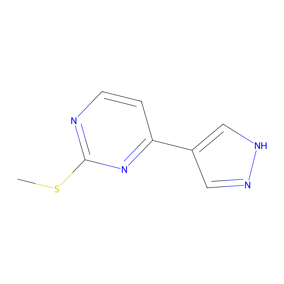 2-(methylthio)-4-(1H-pyrazol-4-yl)pyrimidine molecular structure, CAS 77168-38-8