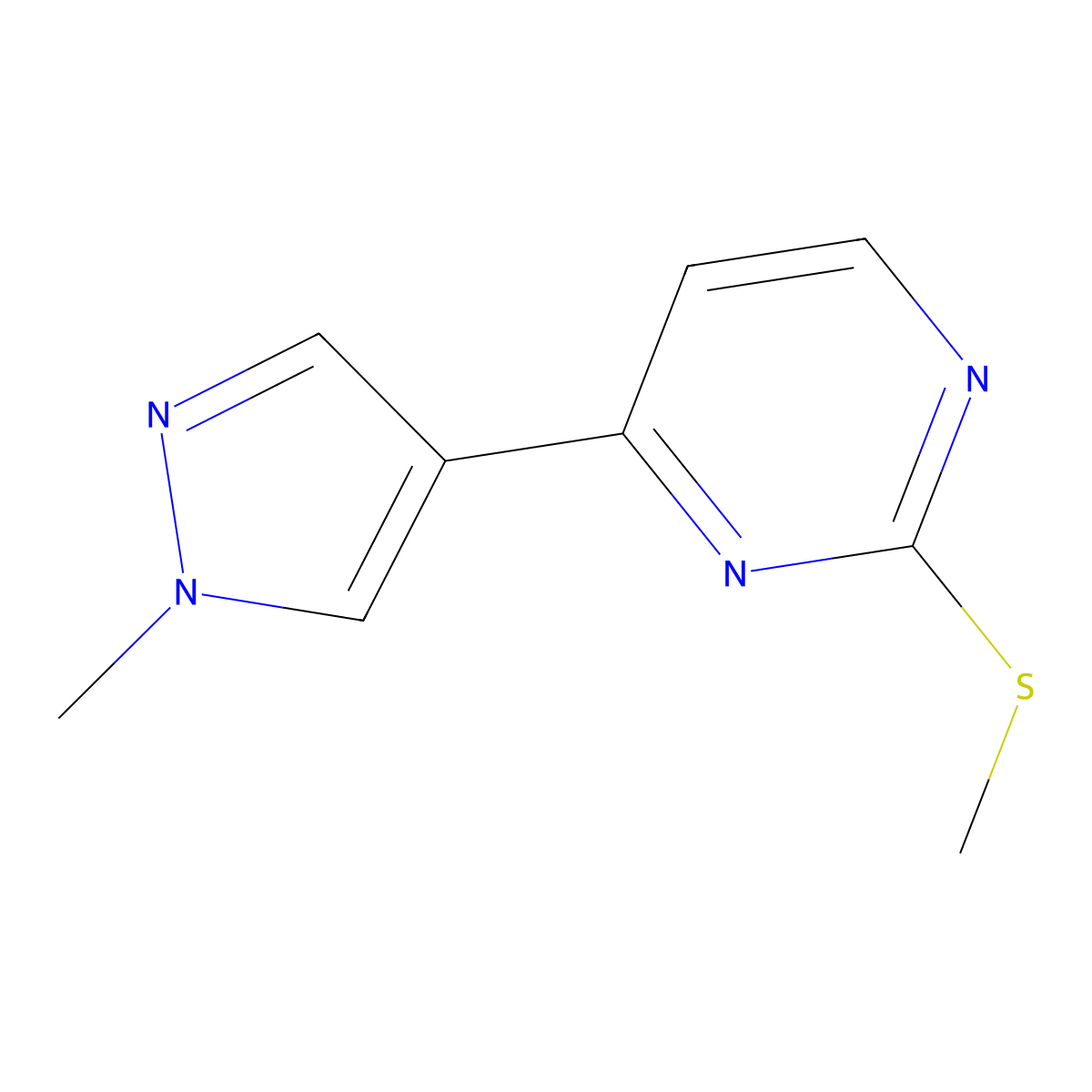4-(1-methyl-1H-pyrazol-4-yl)-2-(methylthio)pyrimidine molecular structure, CAS 77168-39-9