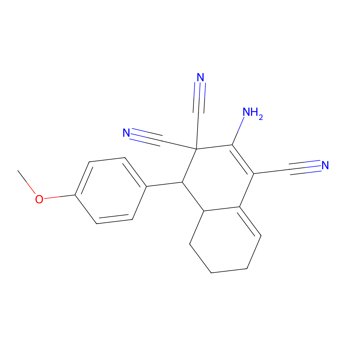 2-amino-4-(4-methoxyphenyl)-4a,5,6,7-tetrahydro-1,3,3(4H)-naphthalenetricarbonitrile molecular structure, CAS 77198-43-7
