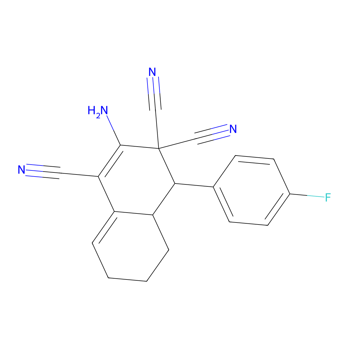 2-Amino-4-(4-fluorophenyl)-4a,5,6,7-tetrahydro-1,3,3(4H)-naphthalenetricarbonitrile molecular structure, CAS 77198-44-8