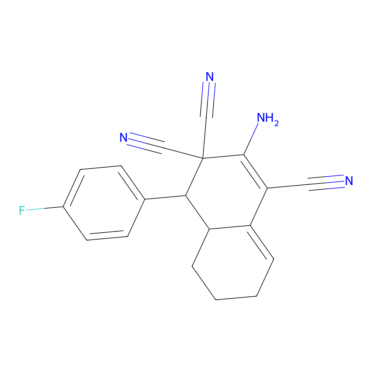 2-Amino-4-(4-fluorophenyl)-4a,5,6,7-tetrahydro-1,3,3(4H)-naphthalenetricarbonitrile molecular structure, CAS 77198-44-8