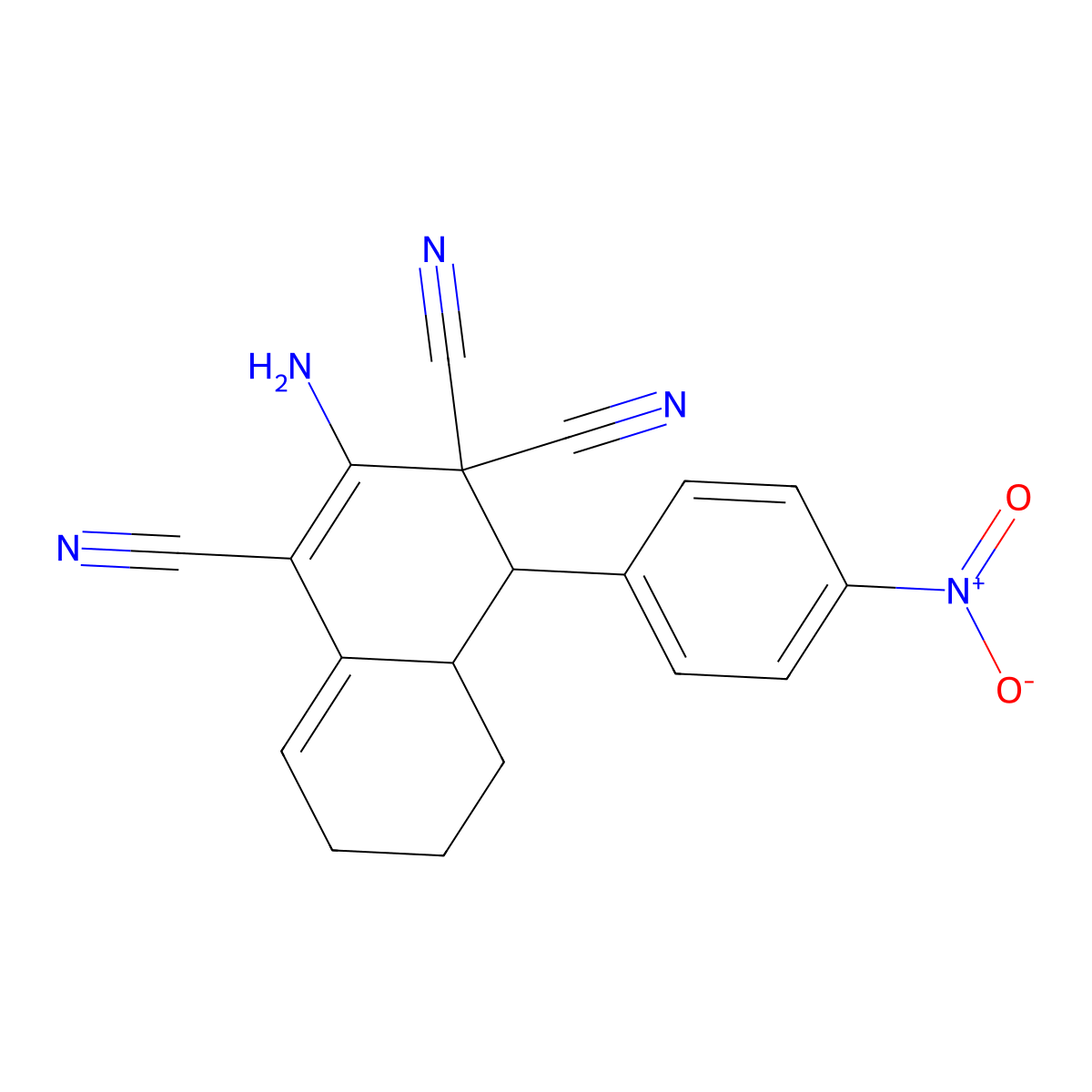 2-amino-4-(4-nitrophenyl)-4a,5,6,7-tetrahydro-4H-naphthalene-1,3,3-tricarbonitrile molecular structure, CAS 77198-46-0