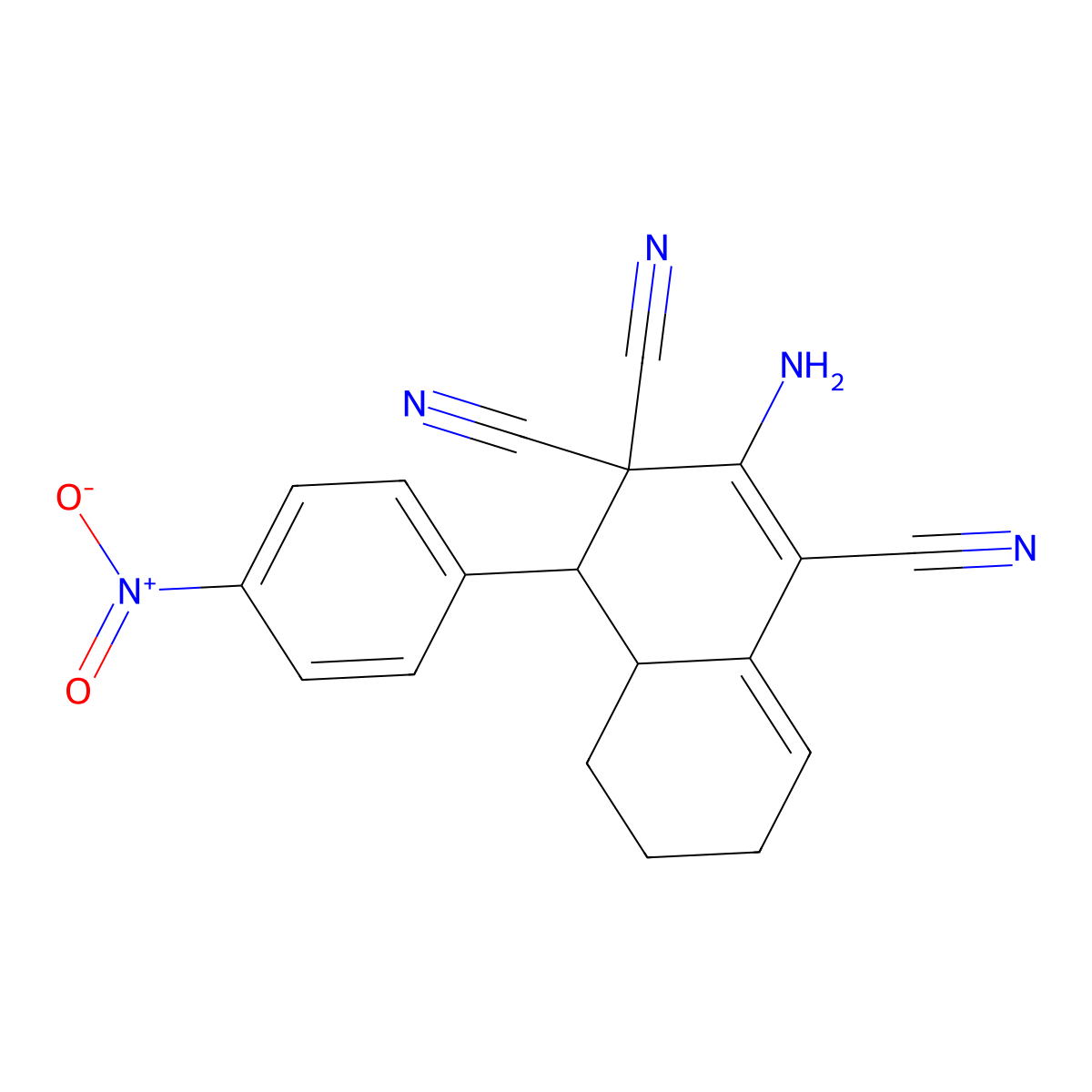 2-amino-4-(4-nitrophenyl)-4a,5,6,7-tetrahydro-4H-naphthalene-1,3,3-tricarbonitrile molecular structure, CAS 77198-46-0