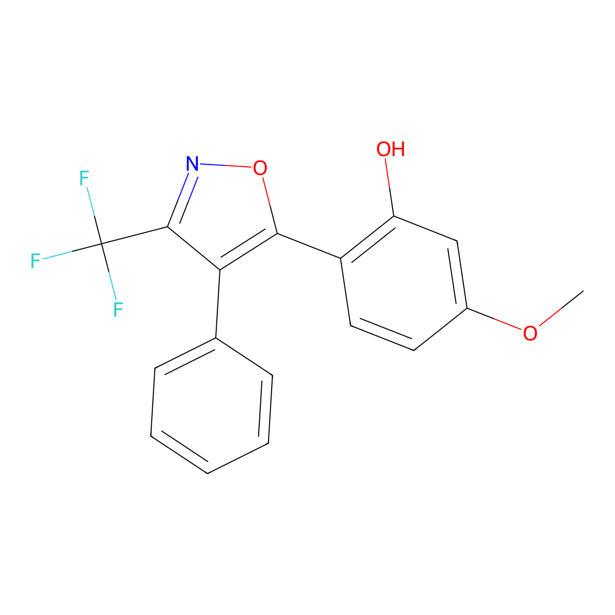 5-Methoxy-2-[4-phenyl-3-(trifluoromethyl)-1,2-oxazol-5-yl]phenol molecular structure, CAS 77200-45-4