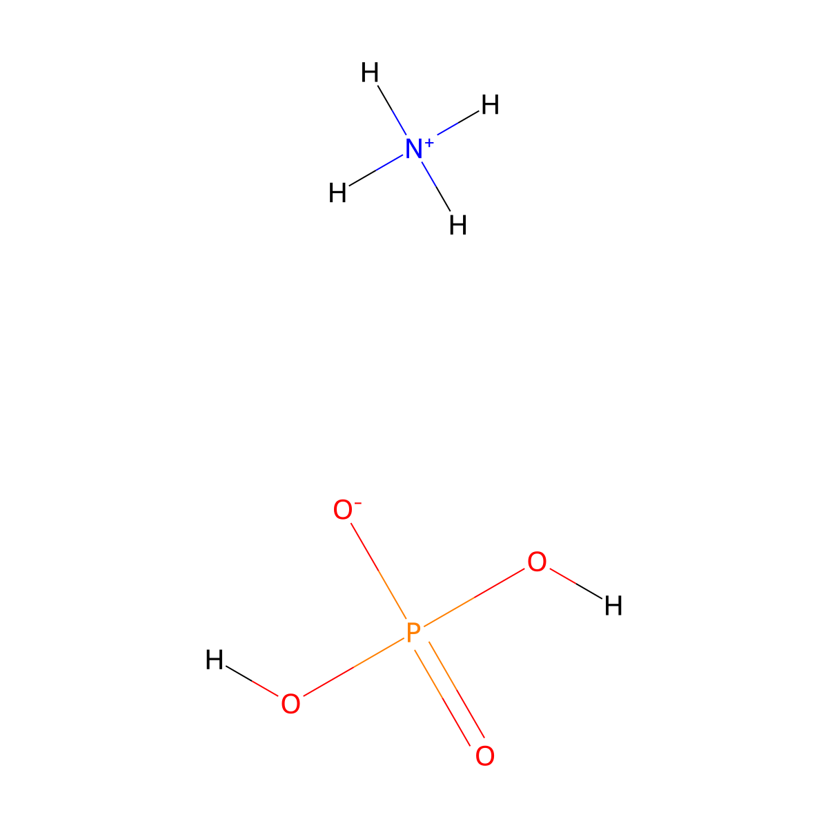 Ammonium dihydrogen phosphate molecular structure, CAS 7722-76-1