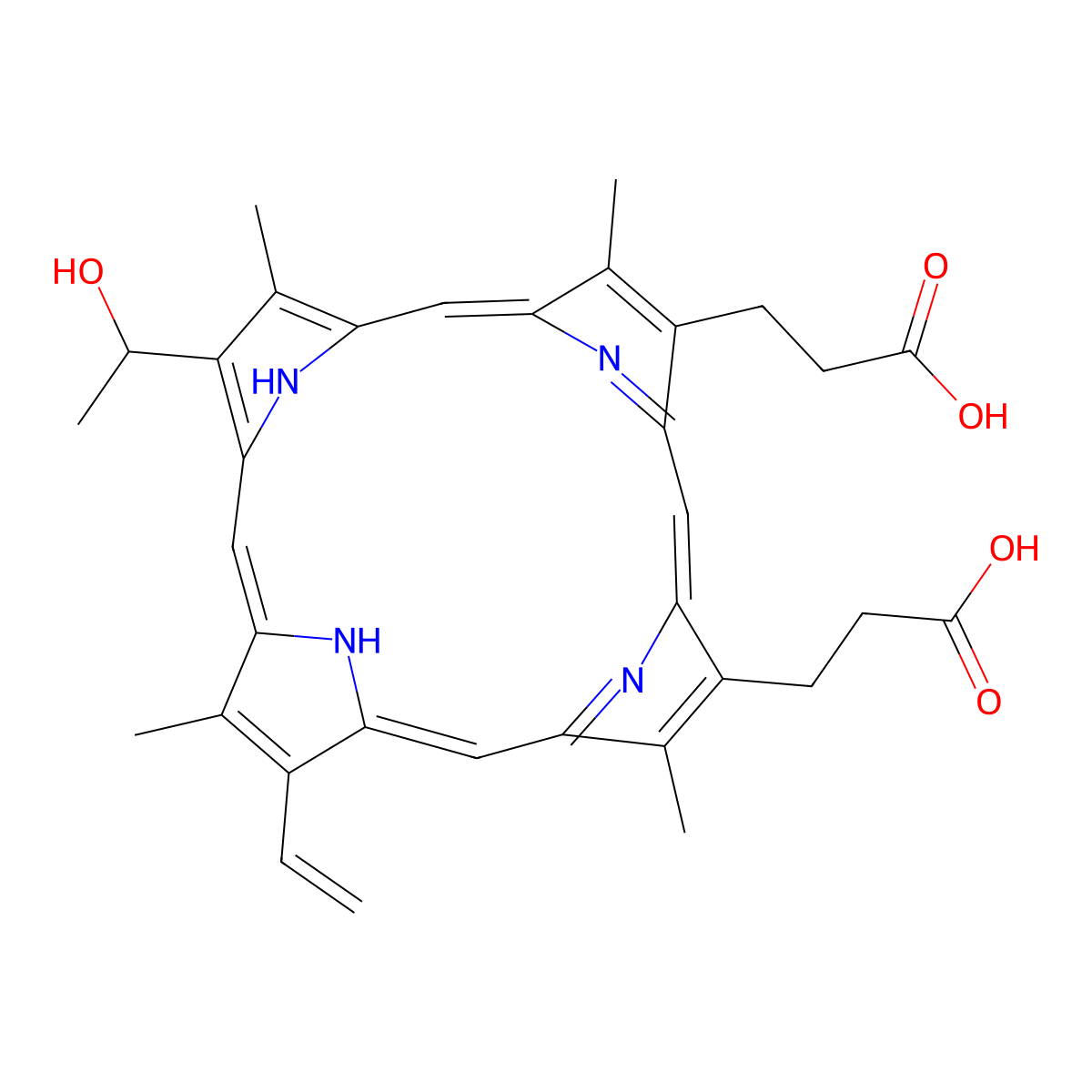 7-Des(1-hydroxyethyl)-7-ethenyl hematoporphyrin molecular structure, CAS 77222-65-2