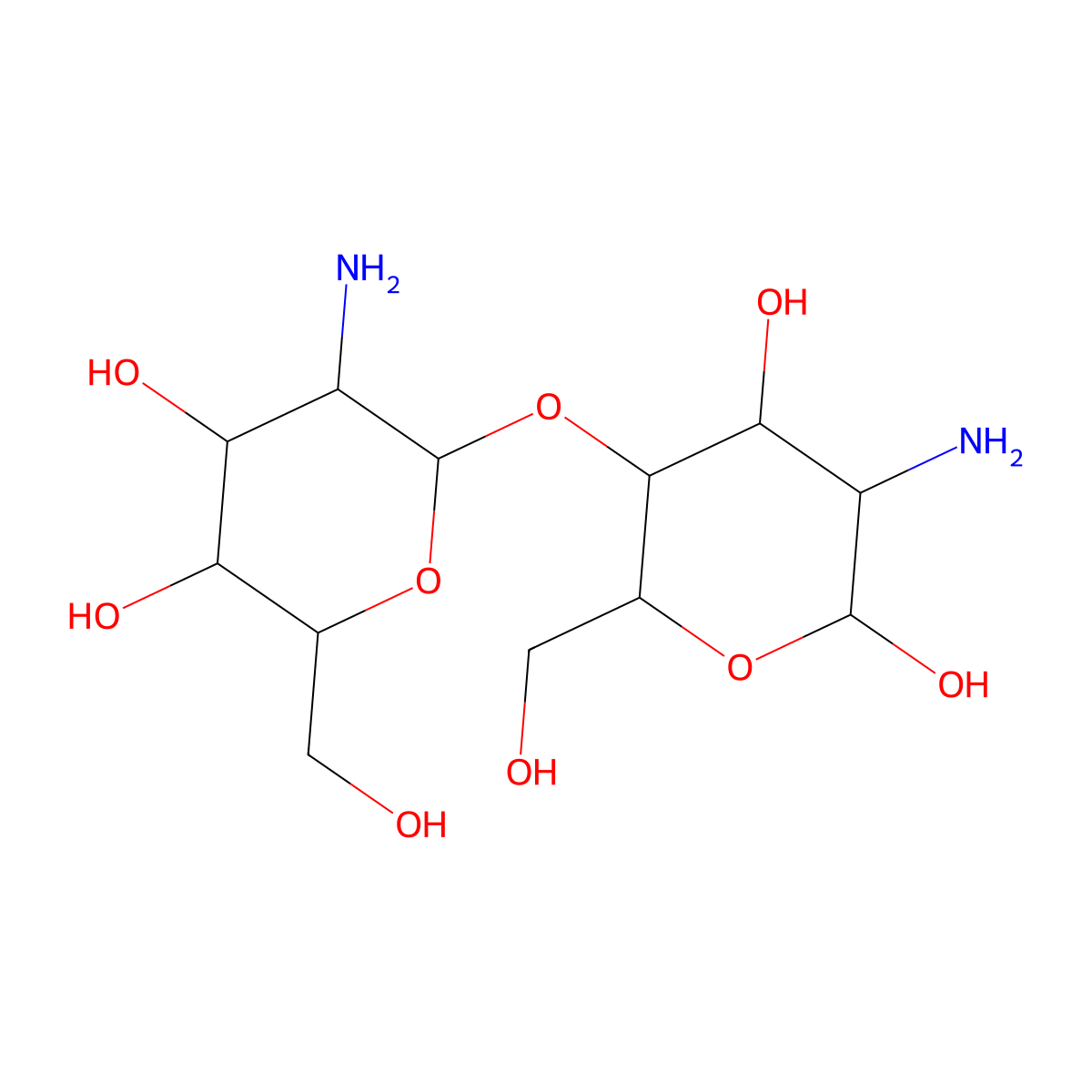 2-amino-4-O-(2-amino-2-deoxy-beta-D-glucopyranosyl)-2-deoxy-beta-D-glucopyranose molecular structure, CAS 77224-08-9
