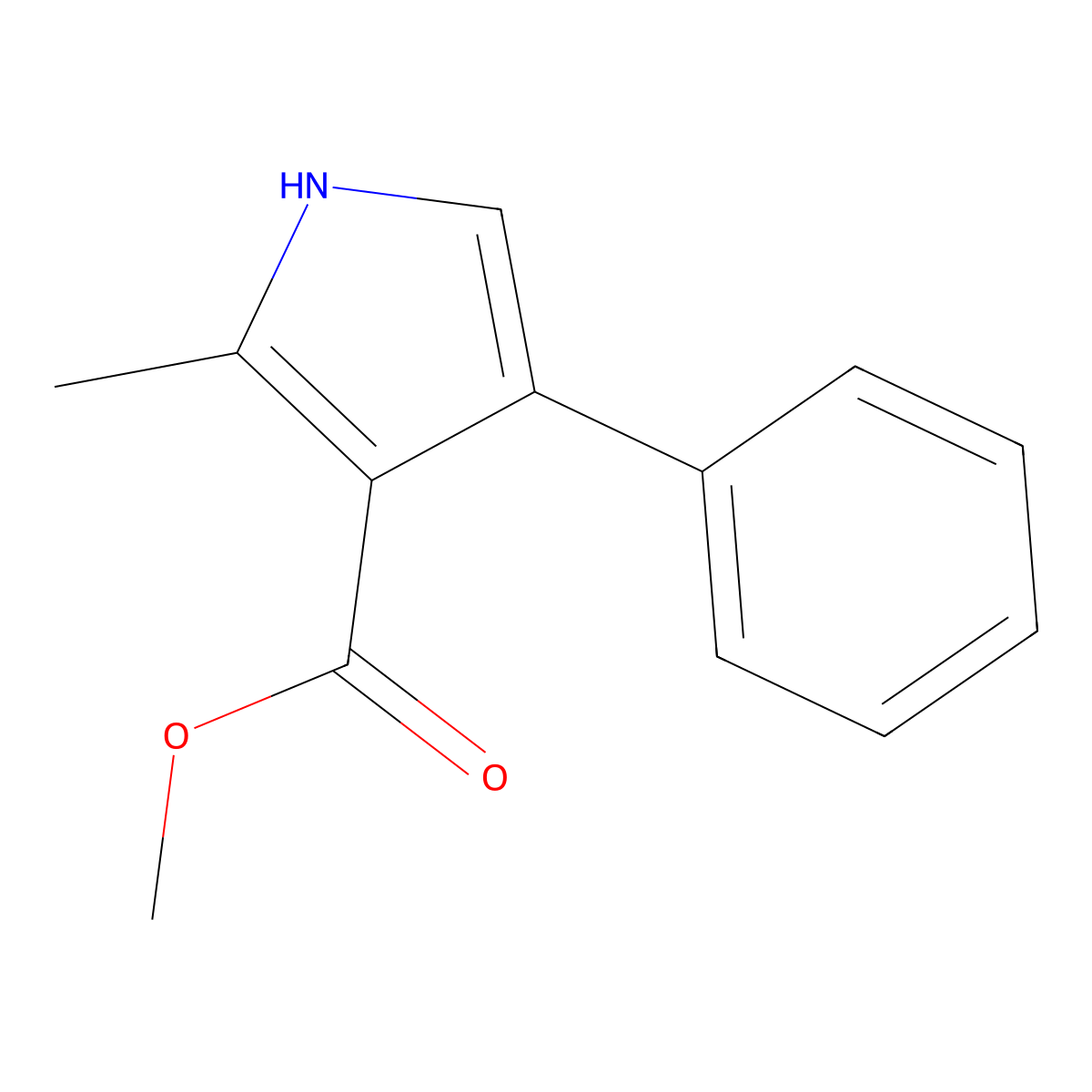 2-Methyl-4-phenyl-1H-pyrrole-3-carboxylic acid methyl ester molecular structure, CAS 77246-56-1