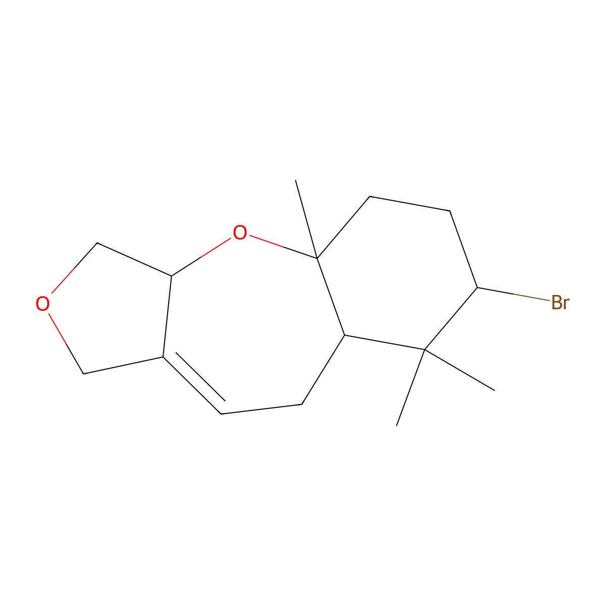 Furo(3,4-b)(1)benzoxepin, 7-bromo-1,3,3a,4a,5,6,7,8,8a,9-decahydro-4a,8,8-trimethyl-, (3aR,4aS,7S,8aS)- molecular structure, CAS 77249-86-6