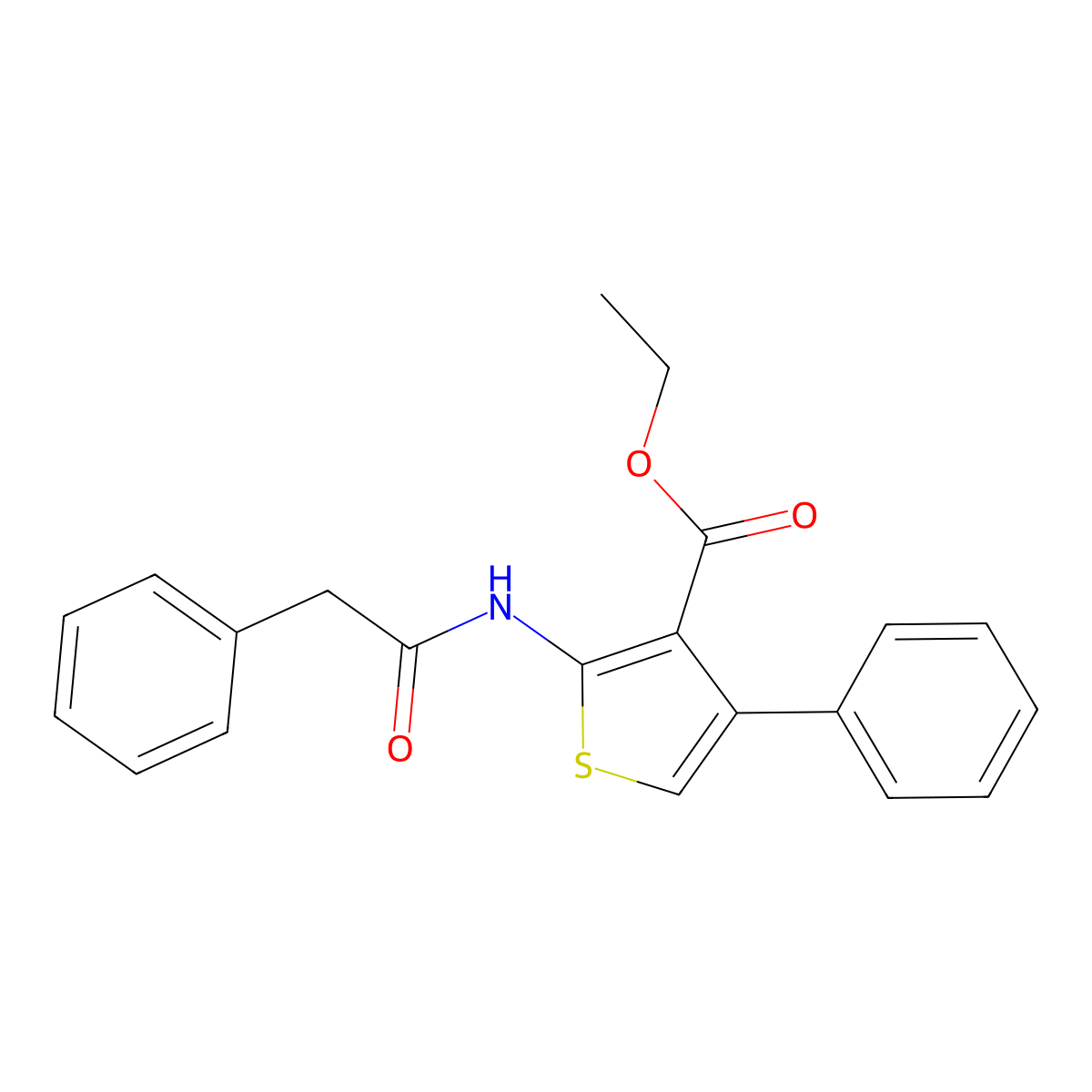 3-Thiophenecarboxylic acid, 4-phenyl-2-((phenylacetyl)amino)-, ethyl ester molecular structure, CAS 77261-18-8