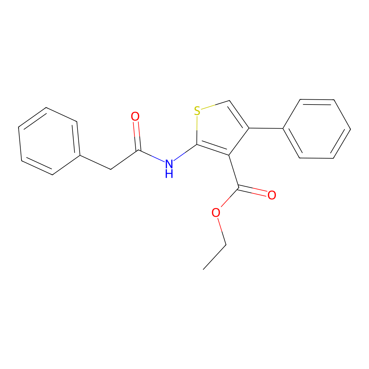 3-Thiophenecarboxylic acid, 4-phenyl-2-((phenylacetyl)amino)-, ethyl ester molecular structure, CAS 77261-18-8