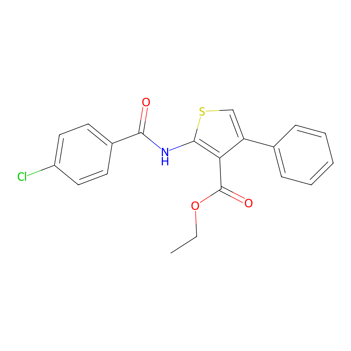 3-Thiophenecarboxylic acid, 2-((4-chlorobenzoyl)amino)-4-phenyl-, ethyl ester molecular structure, CAS 77261-20-2