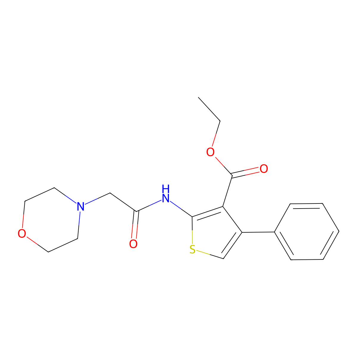 3-Thiophenecarboxylic acid, 2-((4-morpholinylacetyl)amino)-4-phenyl-, ethyl ester molecular structure, CAS 77261-23-5