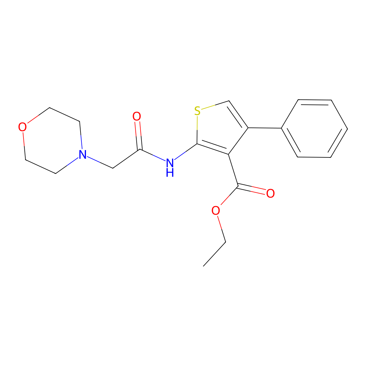 3-Thiophenecarboxylic acid, 2-((4-morpholinylacetyl)amino)-4-phenyl-, ethyl ester molecular structure, CAS 77261-23-5