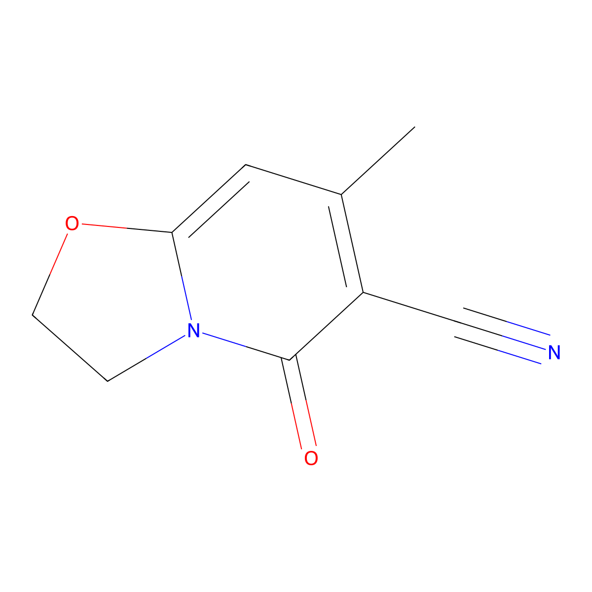5H-Oxazolo[3,2-a]pyridine-6-carbonitrile, 2,3-dihydro-7-methyl-5-oxo- molecular structure, CAS 77263-45-7