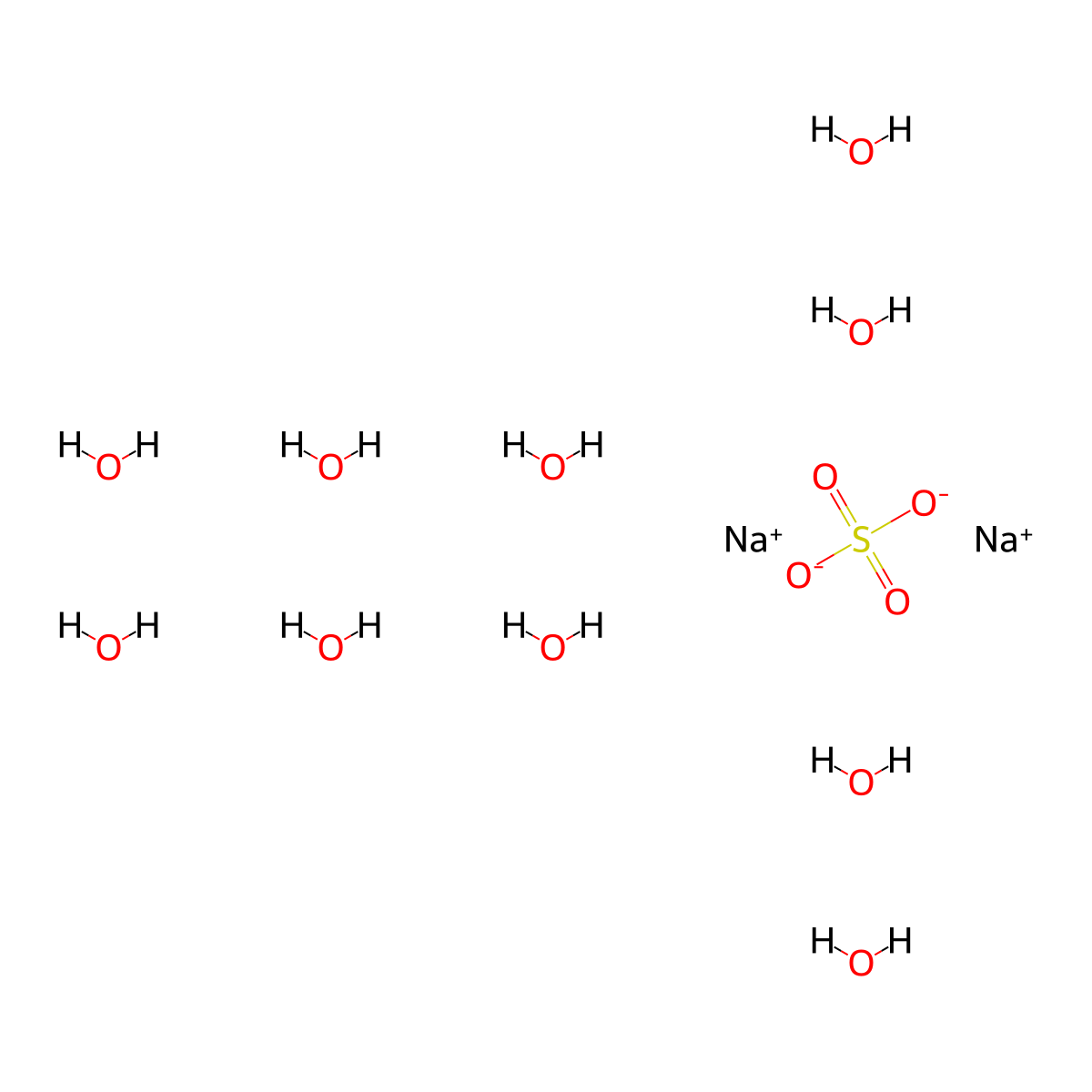 Sodium sulfate decahydrate molecular structure, CAS 7727-73-3