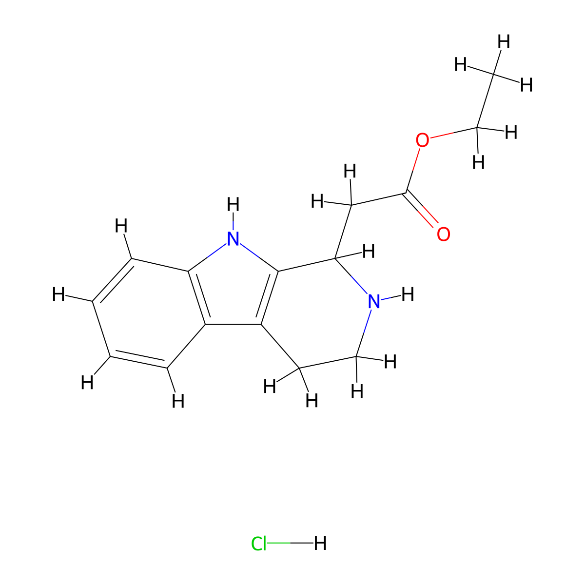 Ethyl 2-(2,3,4,9-tetrahydro-1H-pyrido[3,4-b]indol-1-yl)acetate hydrochloride molecular structure, CAS 77276-91-6