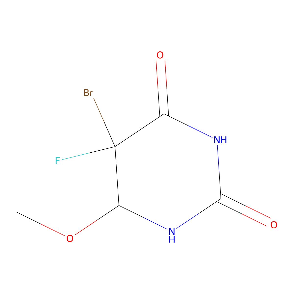 5-Bromo-5-fluoro-6-methoxy-1,3-diazinane-2,4-dione molecular structure, CAS 7728-80-5