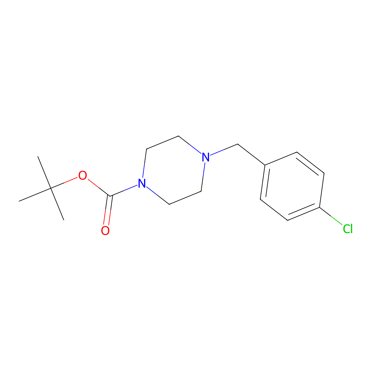 Tert-butyl 4-(4-chlorobenzyl)piperazine-1-carboxylate molecular structure, CAS 77290-30-3