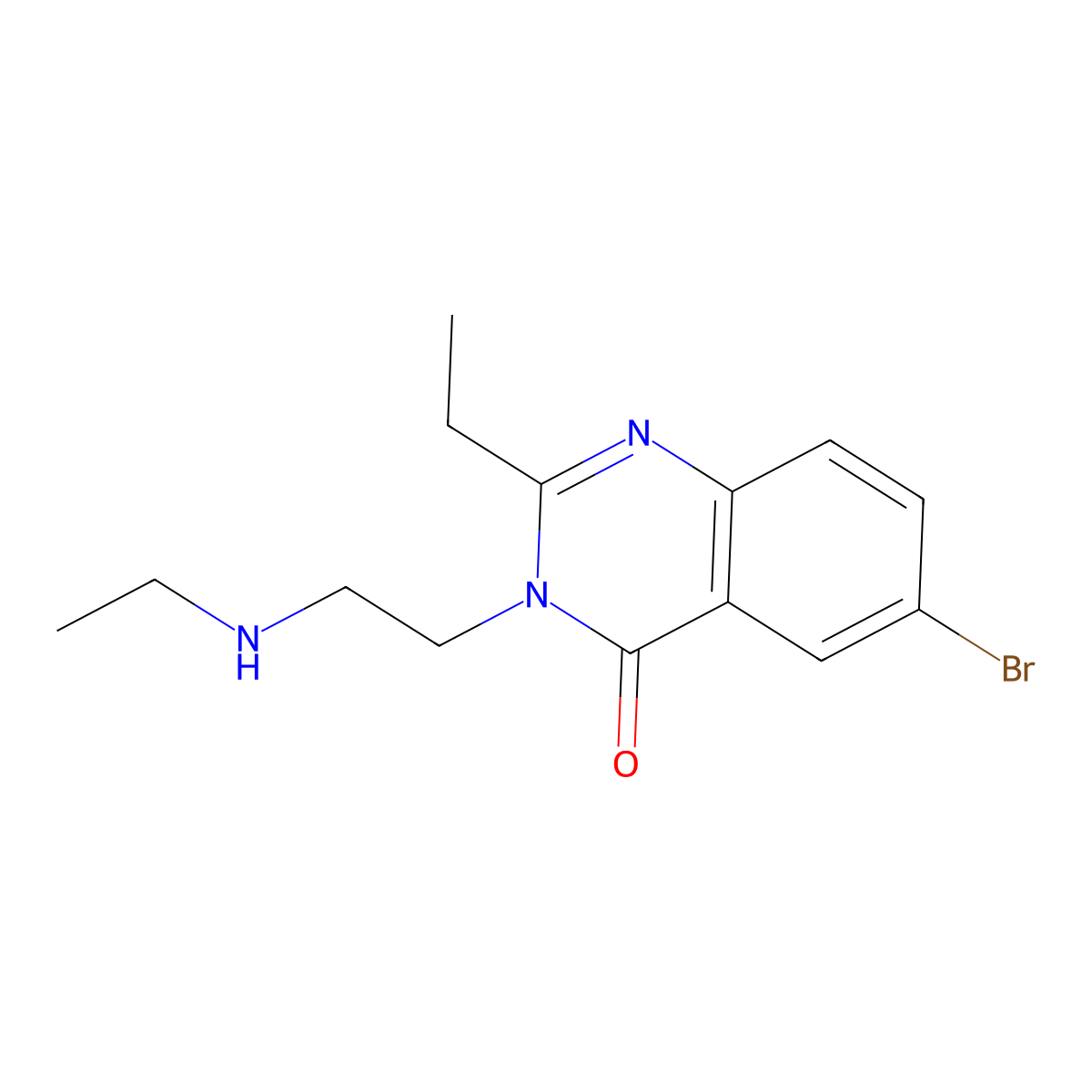 4(3H)-Quinazolinone, 6-bromo-2-ethyl-3-(2-(ethylamino)ethyl)- molecular structure, CAS 77300-98-2