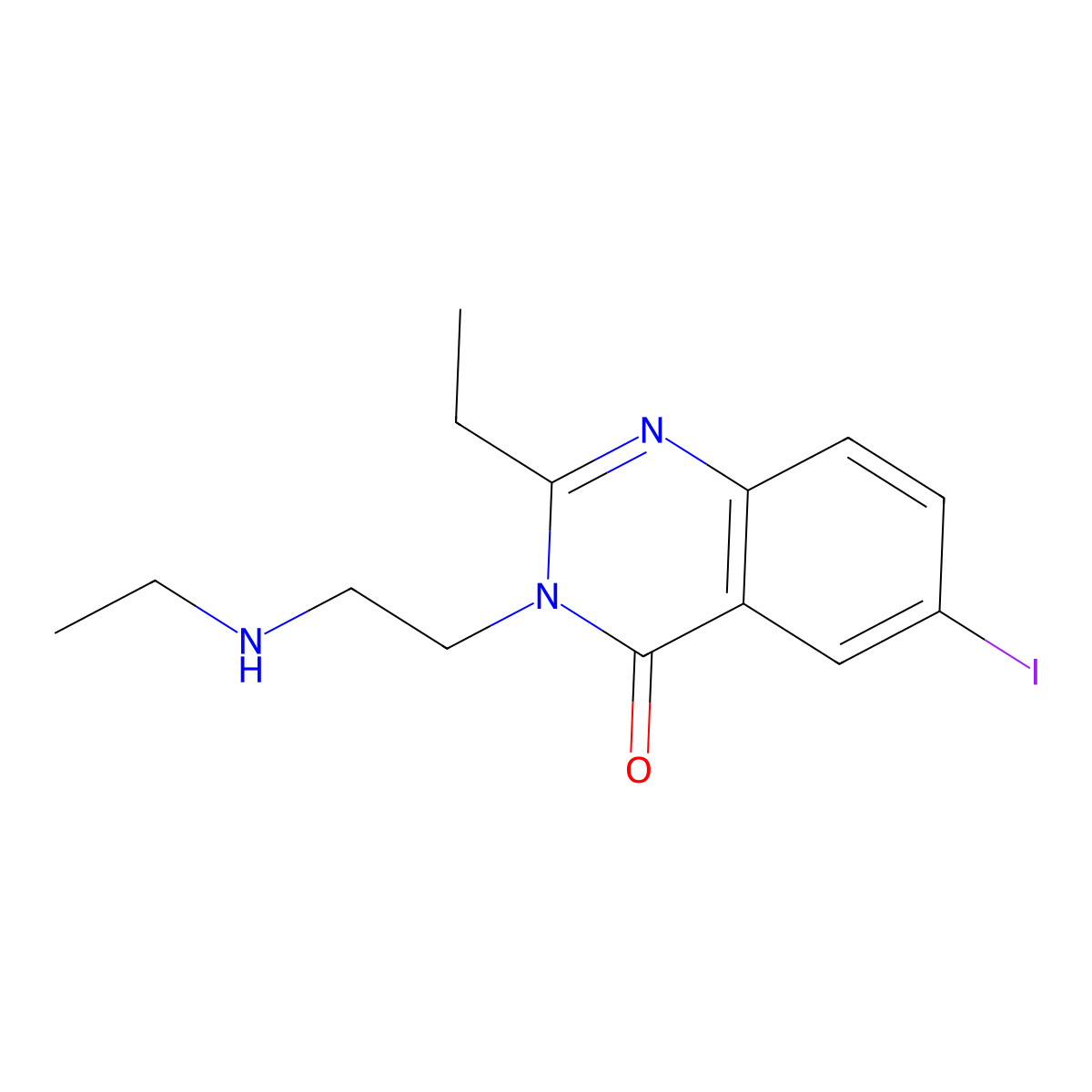4(3H)-Quinazolinone, 2-ethyl-3-(2-(ethylamino)ethyl)-6-iodo- molecular structure, CAS 77301-00-9