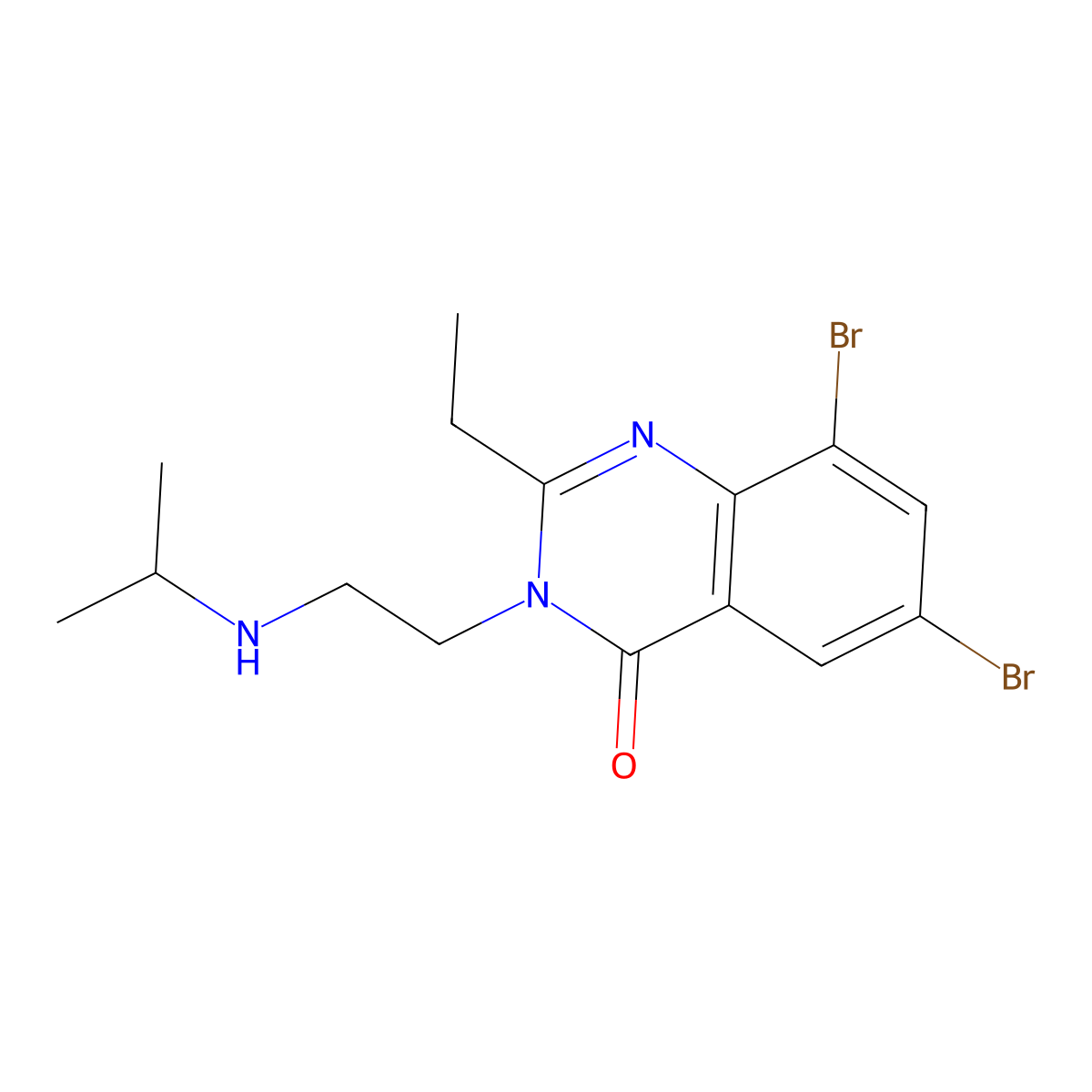 4(3H)-Quinazolinone, 6,8-dibromo-2-ethyl-3-(2-((1-methylethyl)amino)ethyl)- molecular structure, CAS 77301-03-2