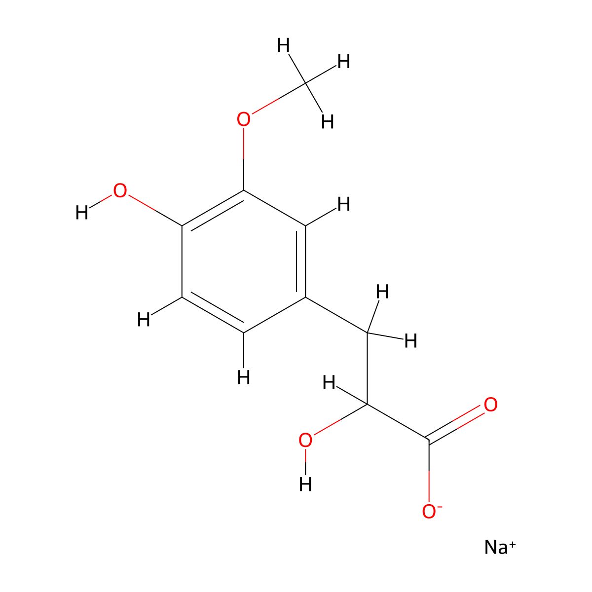 Sodium 2-hydroxy-3-(4-hydroxy-3-methoxyphenyl)propanoate molecular structure, CAS 77305-02-3
