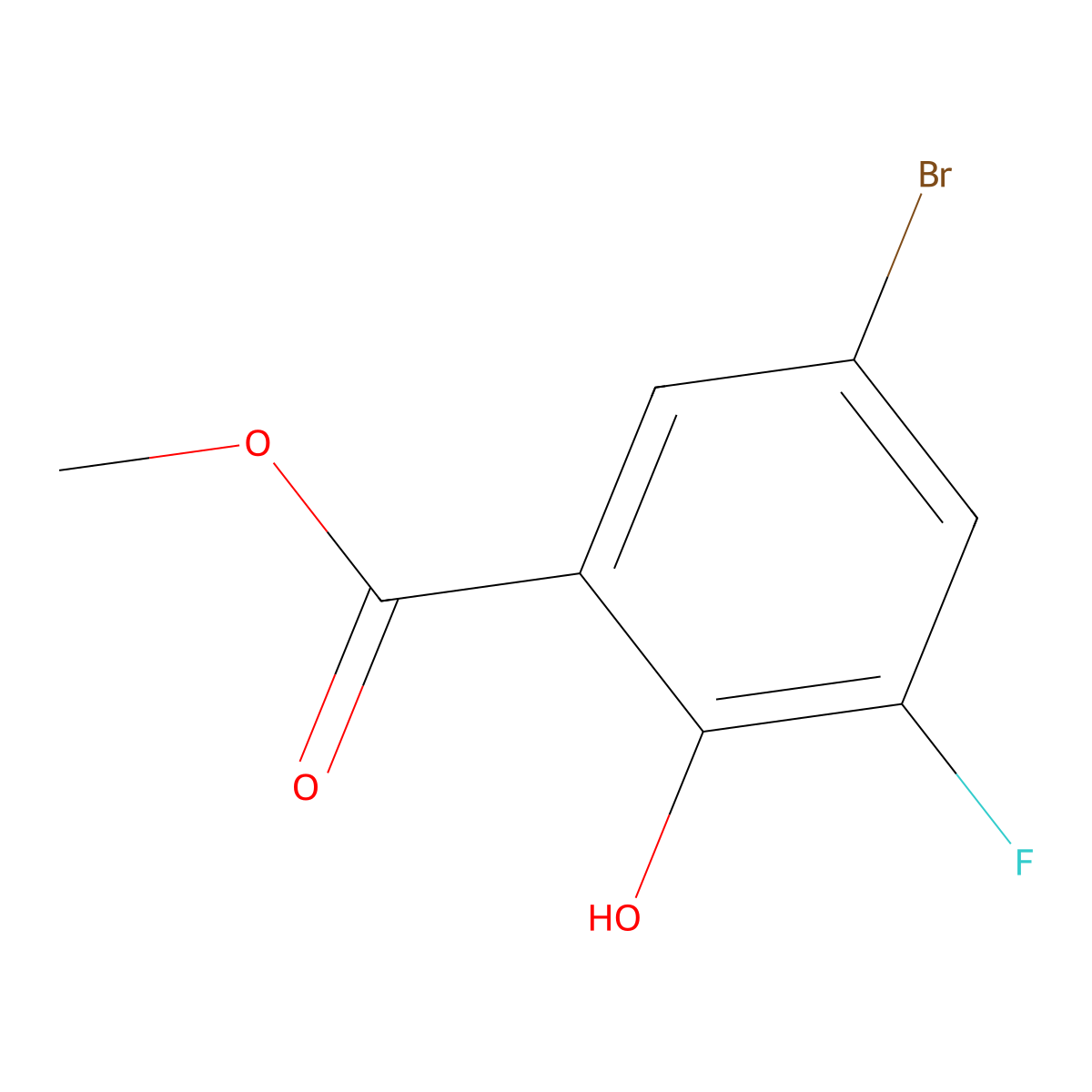 Methyl 5-bromo-3-fluoro-2-hydroxybenzoate molecular structure, CAS 773134-37-5