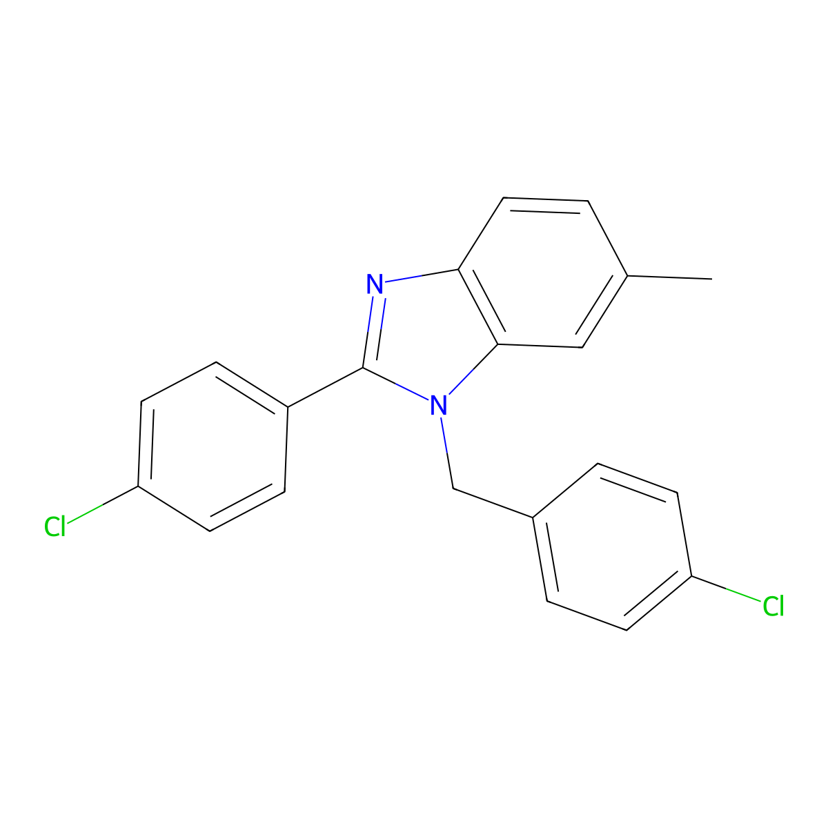 1-(4-chlorobenzyl)-2-(4-chlorophenyl)-6-methyl-1H-benzimidazole molecular structure, CAS 77314-38-6